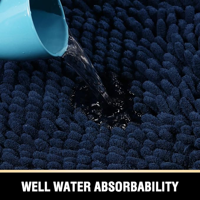 H.VERSAILTEX Bathroom Mats - Non Slip Luxury Chenille Bath Rugs, Extra Soft Absorbent Shaggy, Fast Dry - Sets of 2 (Navy, 24" x 36"/20" x 32")