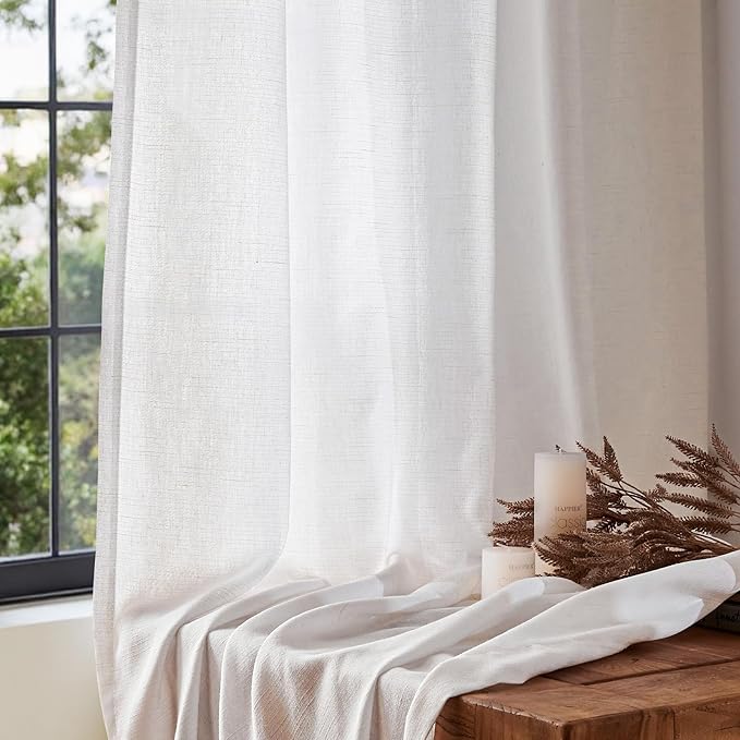 jinchan Off White Linen Blend Curtains 90 inch Length 2 Panels for Bedroom Bathroom, Cottage Core Style 38 inch Wide Drapes with Rod Pocket Back Tab(38W x 90L, Off White)