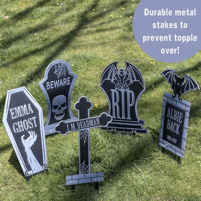 3-D Metal Halloween Ghost Cemetery XL 17" Tombstone w Stakes -I.M DEADMAN-Durable, Rustproof, UV Raised Printing-Upgrade Your Haunted House Mansion w Cemetary Lawn Decor-No More Flimsy Foam Graveyards