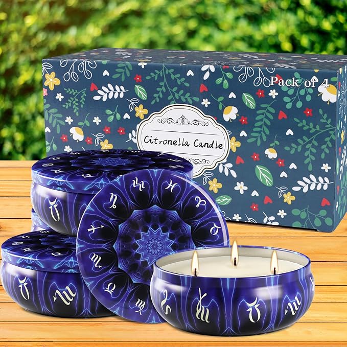 Citronella Candles, 4 x 80hrs Long Lasting 3 Wicks Scented Candles, Large 14.5 oz Decorative Indoor & Outdoor Candles for