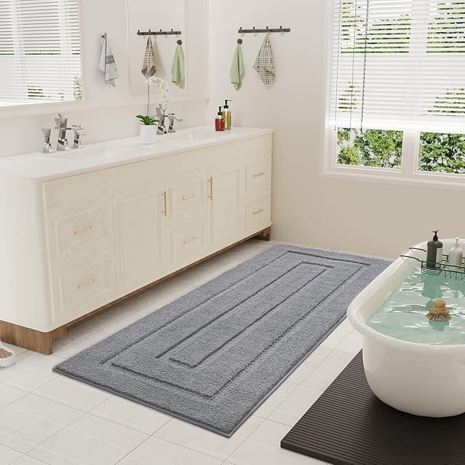 HOMORE Grey Bathroom Rug 24x60 Inch Soft Absorbent Bathroom Runner Rug, Washable Bath Runners Rugs Non Slip Long Rugs for Shower Tub