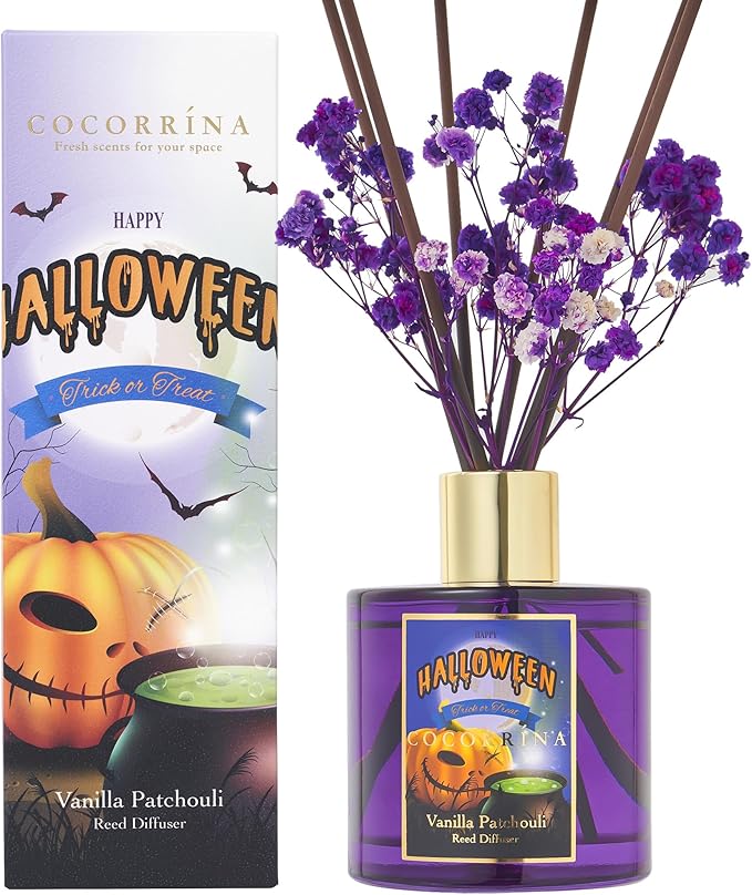COCORRÍNA Reed Diffuser - Vanilla Patchouli 6.76oz Scented Diffuser with 8 Sticks Home Fragrance Bathroom Shelf Decor (Halloween Collection)
