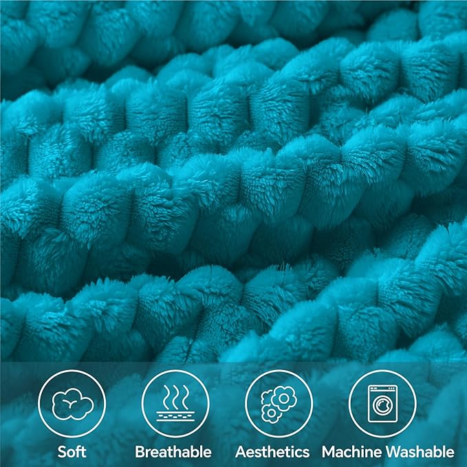 BEDELITE Fleece Throw Blanket for Couch & Bed - 3D Jacquard Decorative Jewel Blue Blanket, Super Soft and Cozy Warm Fuzzy Blanket All Seasons Suitable, 60x80Inches