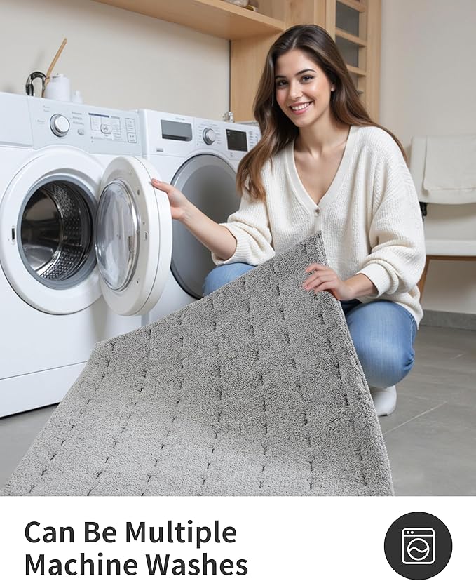 ILANGO Grey 60120 Bathroom Rugs Bath Mat Set, Dries Quickly,Non Slip Fluffy Shaggy Bath Washable Mats Set for Bathroom,Tub