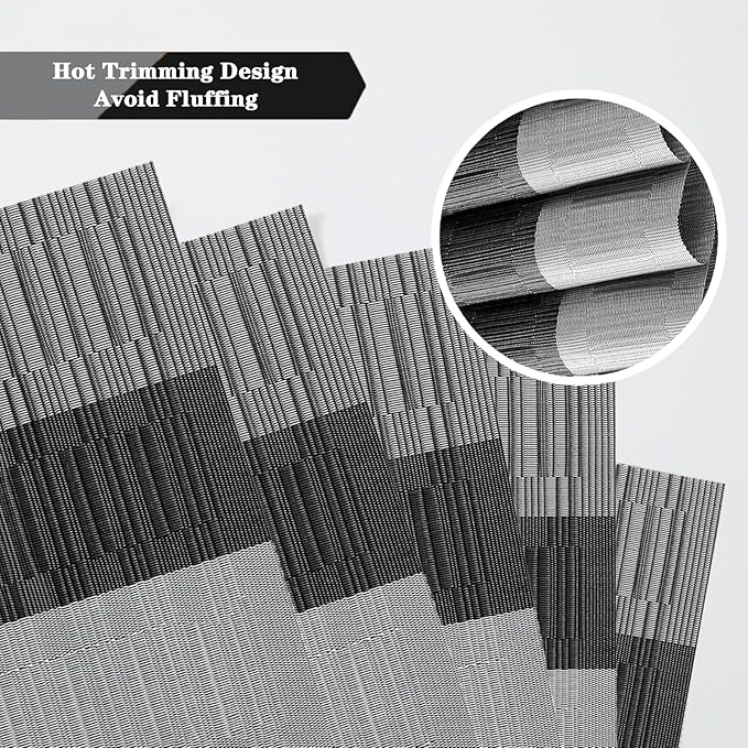 Black Gray Placemats Set of 4 - Heat Resistant Non-Slip Place mats for Dining Table, Washable Durable PVC Vinyl Woven Table Mats (Black Gray, 4)