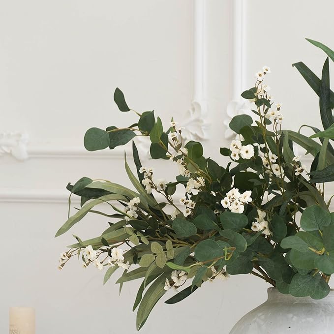 MISSPIN Artificial Flowers with Greenery Stems Faux Plants Indoor Branches for Tall Vase Ultra-Realistic, 11 Pcs Wedding Centerpieces, Home Decor & DIY Bouquets
