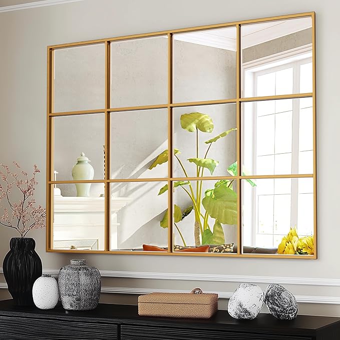 Antok Decorative Mirrors for Wall Decor, 30" x 40" Decorative Wall Mirror Black Window Mirrors Wall Mounted Decorative Mirror for Living Room Dining Room Hallway Entryway,Bronze,Retro Rect Style