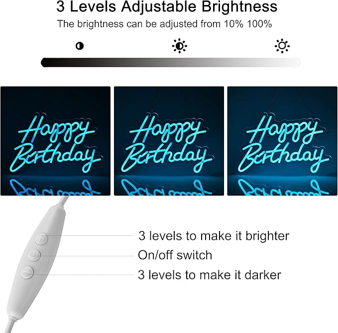 Happy Birthday Neon Sign for Wall Decor, with Dimmable Switch, Reusable Happy Birthday Neon Light Signs for All Birthday Party Decoration(17X12inches,Blue)