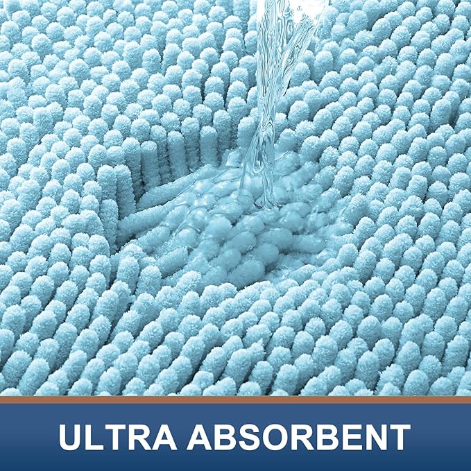 Smiry Luxury Chenille Bathroom Rugs 40x32, Extra Soft and Absorbent Shaggy Bath Mat, Machine Washable, Non-Slip Plush Carpet Runner for Tub, Shower, and Floor, Home Decor Accessories, Sky Blue