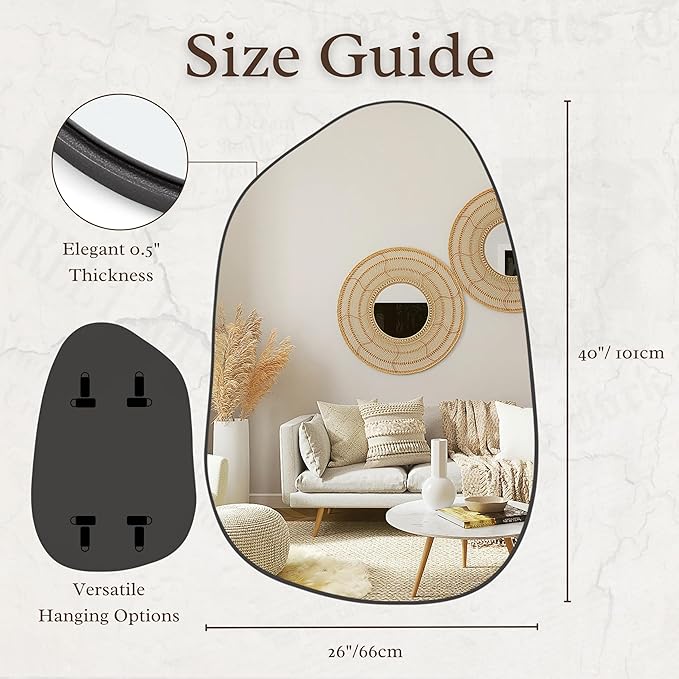 PERFNIQUE Irregular Wall Mirror Asymmetrical Mirror, 40''x26'' Black Mirror for Bathroom Bedroom Living Room Entryway, Decorative Modern Wall Decor, Wall Mounted Mirror (Black, 40" x 26")