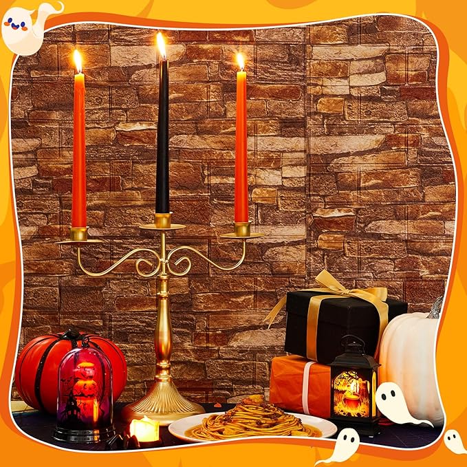Patelai 20 Pcs Halloween Candles 10 Inch Unscented Dripless Christmas Advent Candle Set 20 Taper Candles Candlestick for Halloween Church Holiday Decoration Seasonal Party(Orange and Black)