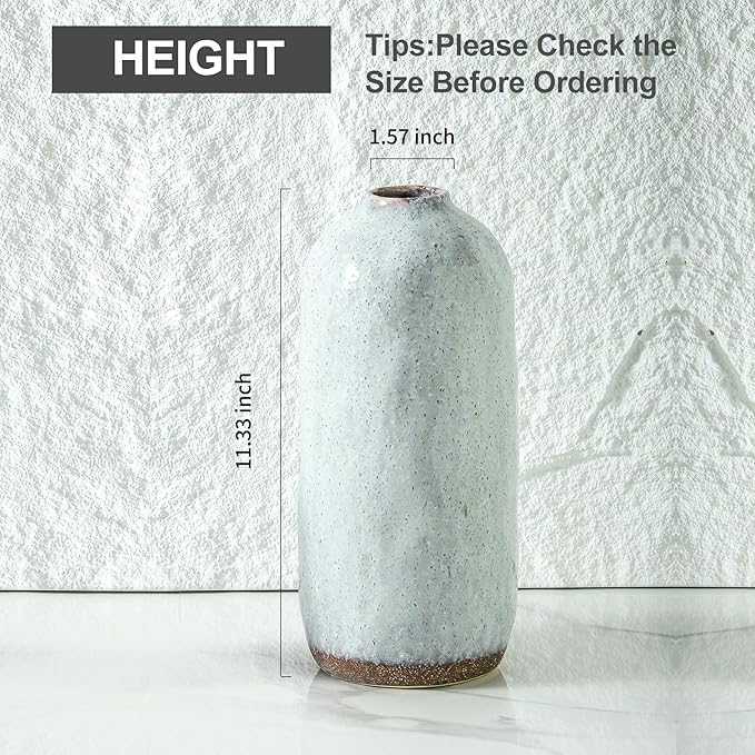White Ceramic Vase for Home Decor,Decorative Blue Vase for Pampas Grass,Modern Art Texture Vases for Home Entryway Living Room Dining Table Farmhouse Office Decor,11.4 inches Tall