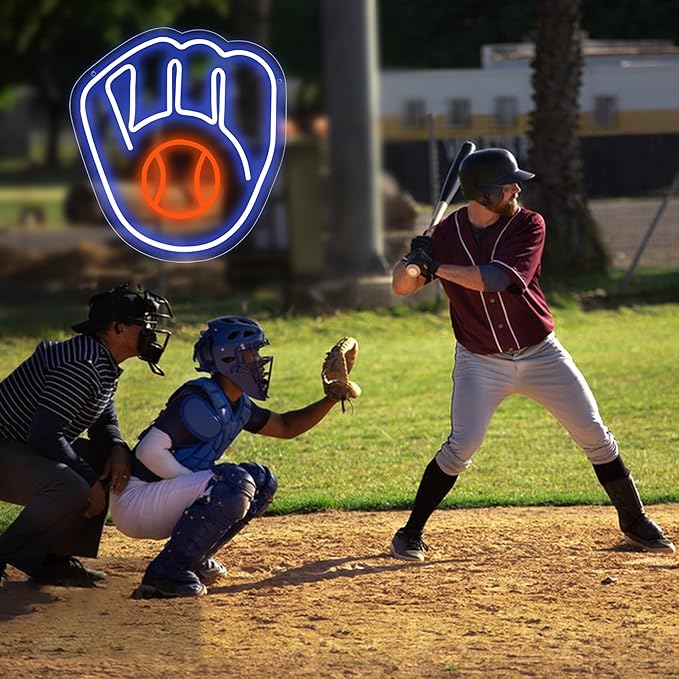 Baseball Team Neon Sign for Wall Decor Led Light Up Sign for Man Cave Bedroom Gifts for Baseball Fans 5V USB Powered Size 13.3 * 12.6inch(ZYLD140)