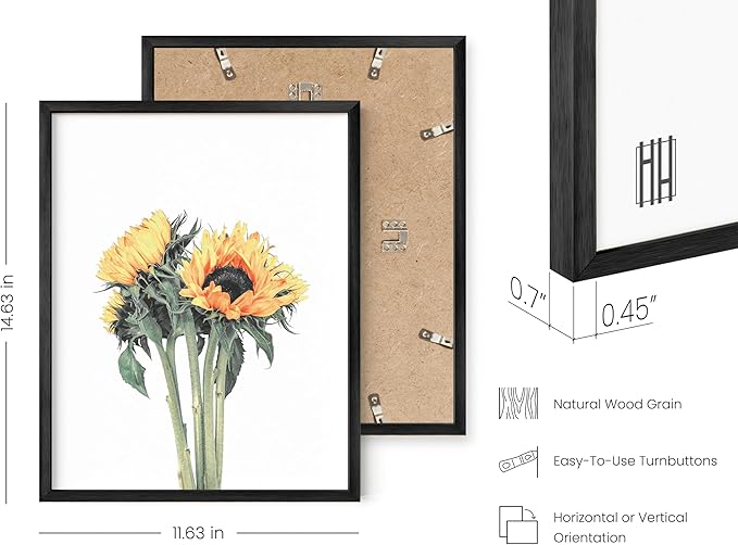 Haus and Hues Sunflower Wall Decor and Sunflower Posters - Set of 4 Sunflower Set Collage Bedroom Decor Sunflower Paintings for Wall Yellow Wall Art Decor Sunflower Decor (Black Aluminum Frame, 11x14)