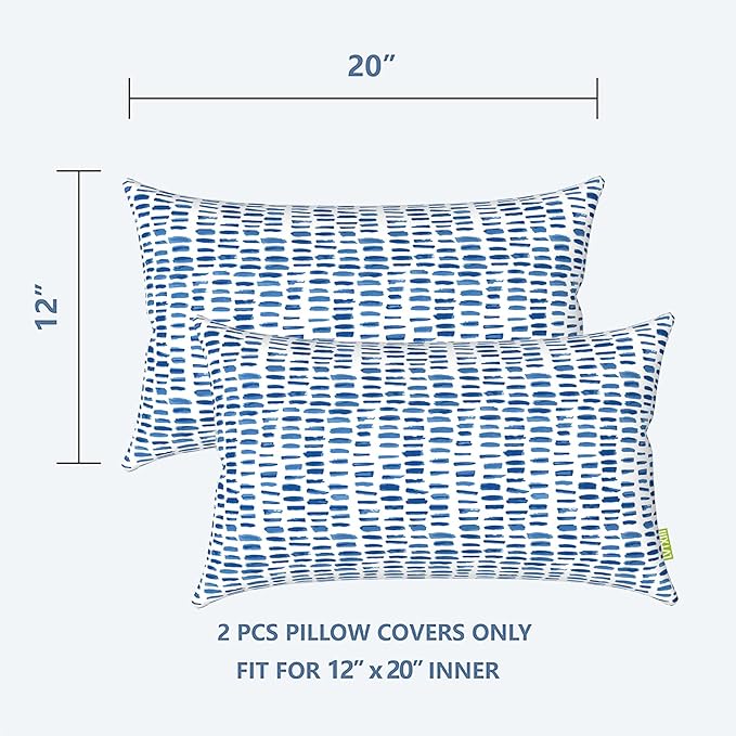 LVTXIII Outdoor Lumbar Pillow Covers ONLY, Patio Decorative, Fluffy Fade-Resistant Cushion Cases for Home Balcony and Garden, 12x20 Inch, Pack of 2, Pebble Blue