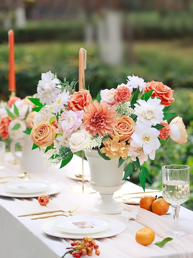 MISSPIN Artificial Flowers DIY Box Set Fake Roses Bouquet Bridal Wedding Flowers Colorful Centerpiece Table Decorations Boho Faux Floral with Stems Arrangements for Cake Home Party Indoor Outdoor