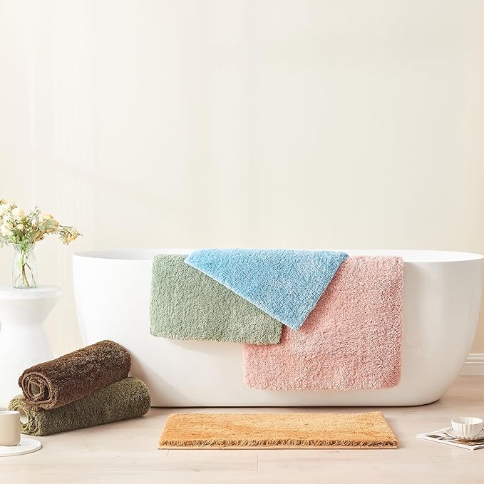 CozeCube Upgraded Shaggy Bath mat for Bathroom Non Slip 20" X 32", Super Soft Quick Dry Bath Rugs, Fluffy Plush Bathroom Rugs Machine Washable, Dark Brown