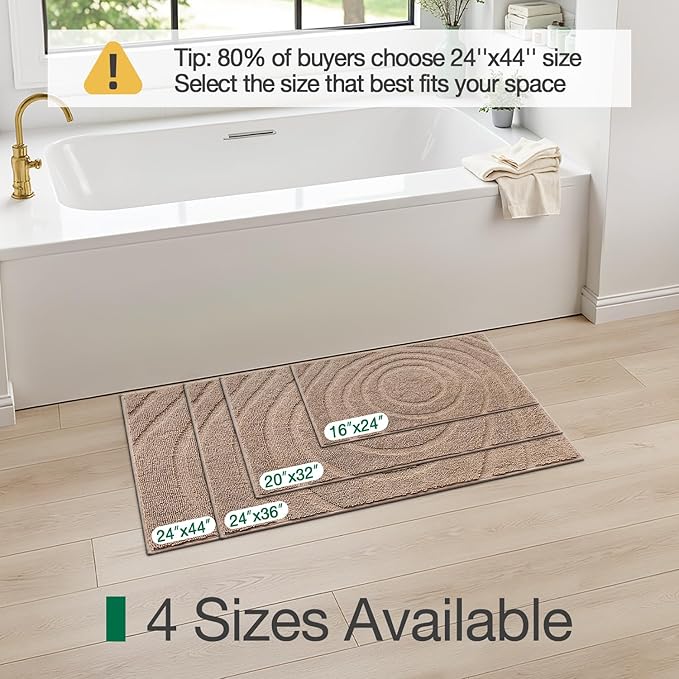 LUMI Chenille Bathroom Rugs, 24"x36" Extra Soft Non Slip Absorbent Bath Rugs, Washable Bath Mats for Bathroom Floor Tub and Shower, Beige