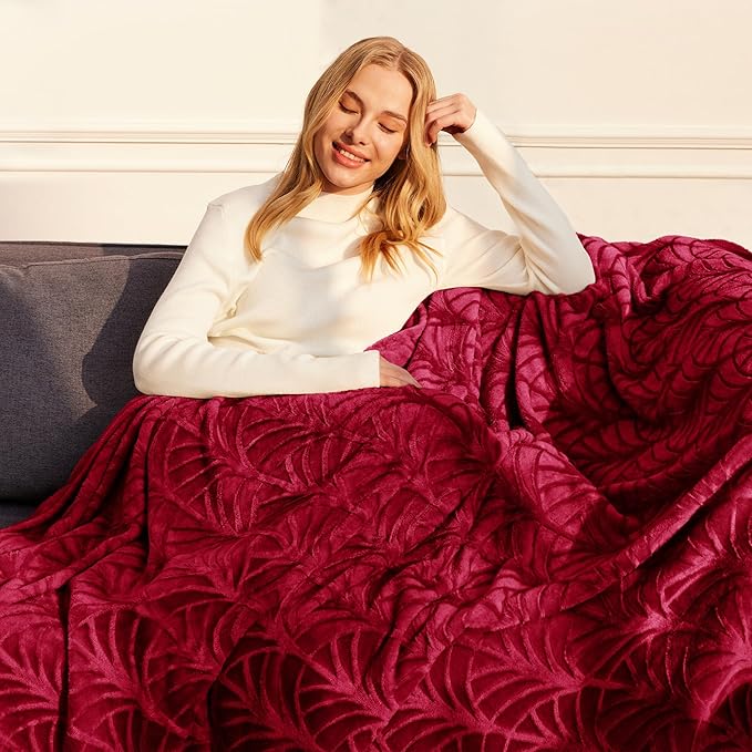 Whale Flotilla Flannel Fleece Twin Size Blanket for Bed, Soft Fluffy Velvet Bedspread Coverlet with Decorative Vintage Pattern for All Season, Warm and Lightweight, 60x80 Inch, Red