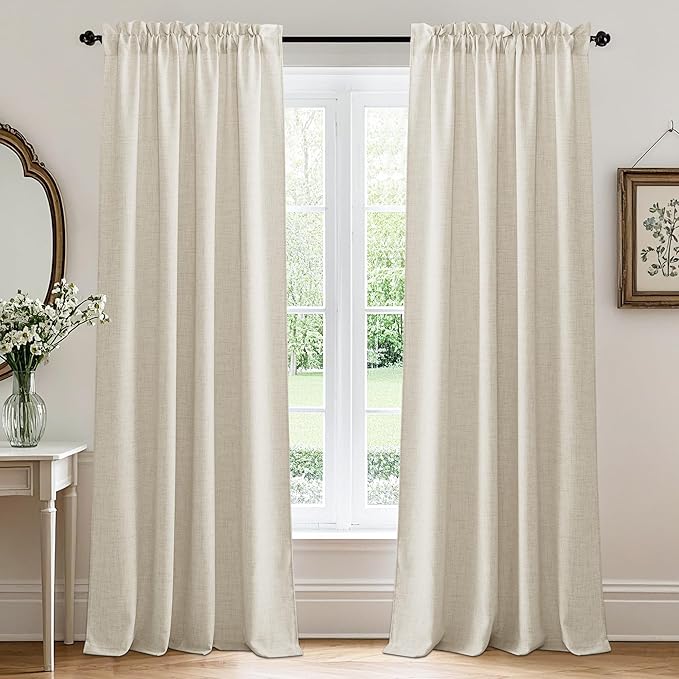 RYB HOME Curtains & Drapes Linen Sheer, Light Filtering Curtains 72 inches Long, Weave Textured/Rod Pocket, Cream Colored, W 52 x L 72 inches, 2 Panels Set