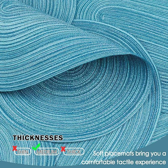 Noctiflorous Oval Braided Placemats Set of 4 Woven 12x18 Inch Non Slip Washable Heat Resistant Place Mats Round Tablemats for Dining Kitchen Party Daily Table Decor Dinner Mats (07 Blue, 4)
