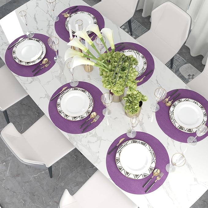 Set of 4 Round Placemat 15 Inch Soft Linen eco-Friendly Fabric Handcrafted Machine Washable Indoor & Outdoor Tablemat Dark Purple