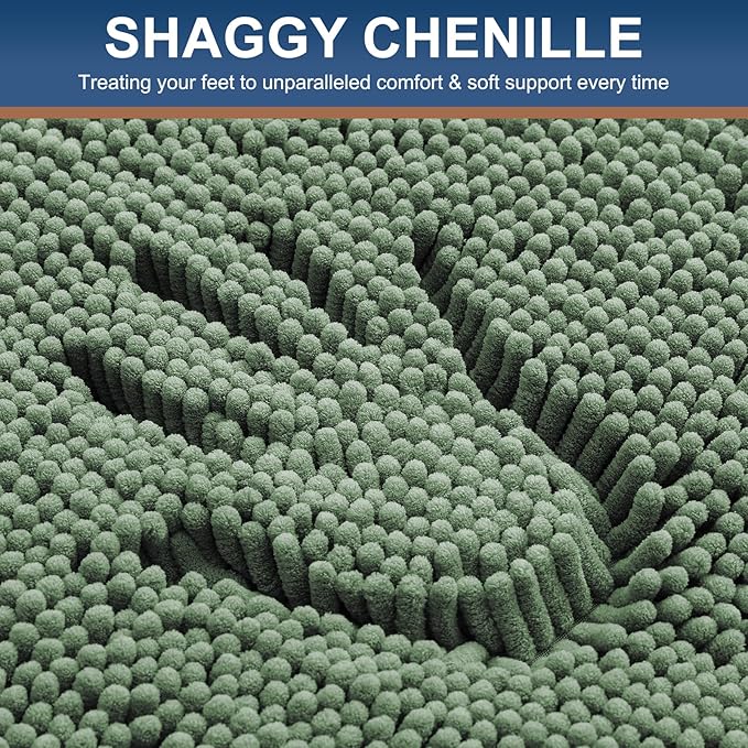 Smiry Luxury Chenille Toilet Rugs U-Shaped 24x20, Soft Absorbent Non-Slip Contour Bathroom Rugs for Toilet, Machine Washable Contoured Bath Mats, Olive Green