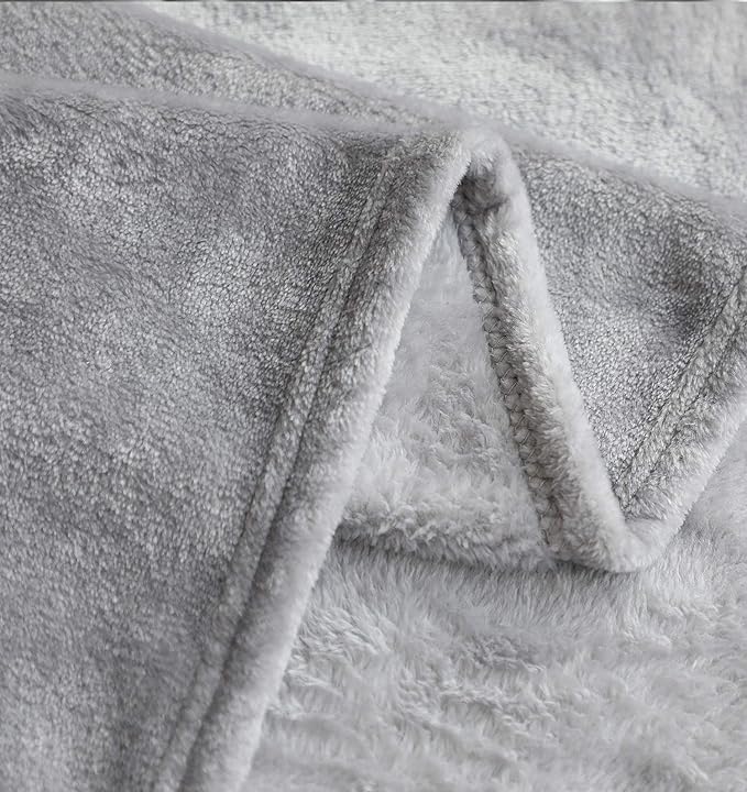 TASTHROW Large Flannel Fleece Throw Blanket, 50×70 Inch - Cozy Lightweight Thick Blanket - All Seasons Suitable for Women, Men and Kids (Two Pack, Light Grey)