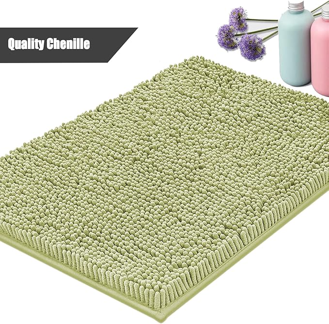 Bathroom Rugs Mat 24x17 Non Slip Chenille Bath Mats Bath Rugs for Bathroom Shower Chenille Sage Green