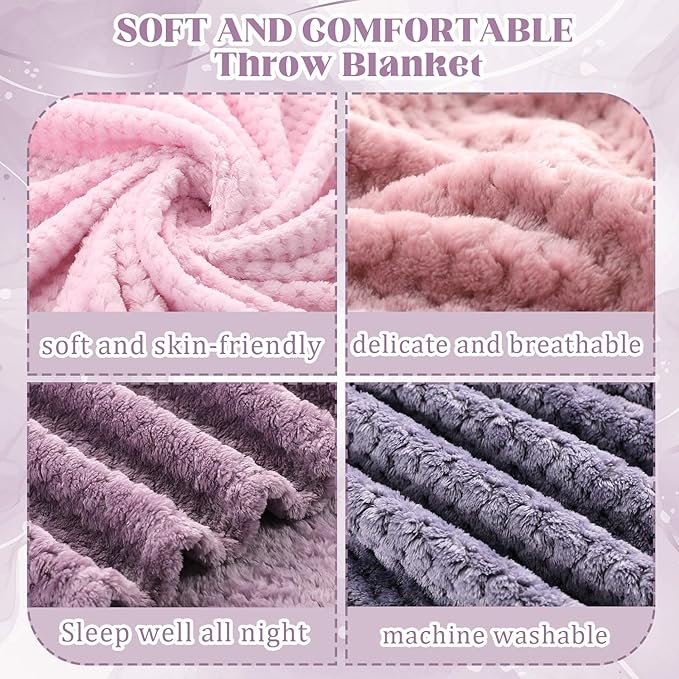 Newwiee 4 Pcs Flanne Fleece Throw Blanket for Bed Couch Large 3D Waffle Textured Soft Blanket Winter Warm Lightweight No Shedding No Pilling Decorative Throw, 50x60 Inch(Gradient Purple)