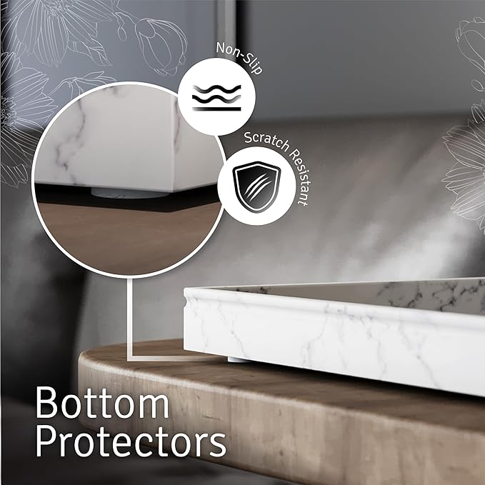 Creative Scents White Marble Tray for Bathroom - Decorative Bathroom Tray Countertop - Small Rectangle Perfume Vanity Trays for Bathroom - Marble Bathroom Accessories