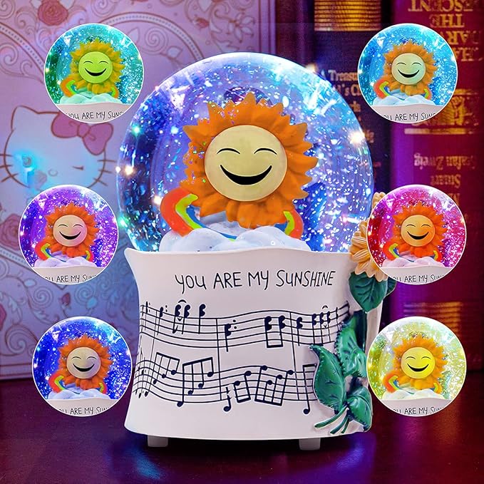 Sunflower Music Box Sunshine Gift, Birthday Anniversary Christmas Mother Day Snow Globe Gift for Mom Grandma Daughter Wife Girlfriend Women, Sunflower with Light Play You are My Sunshine