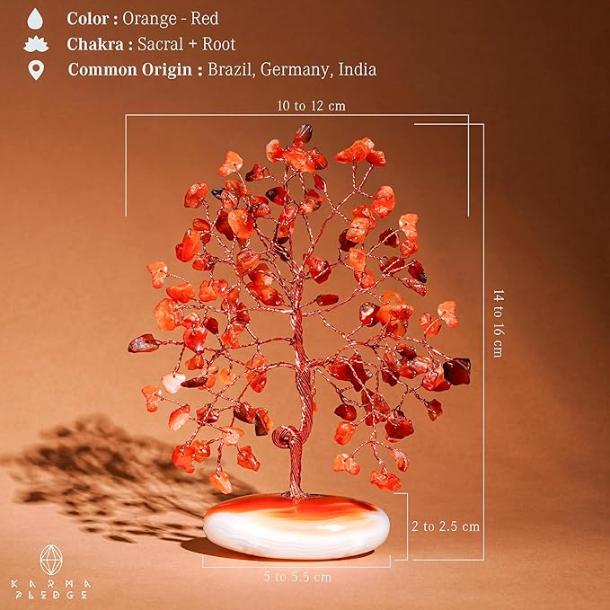 Crystal Tree of Life Home and Office Feng Shui Decor, Carnelian Healing Crystal Handmade Bonsai Tree for Positive Energy, Good Luck, Money, Christmas Decor, Birthday Gifts for Women, Mom