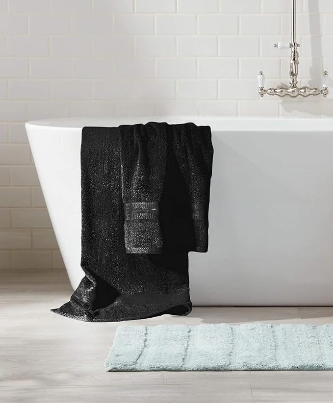 BOUTIQUO Black Towel Set - 8 Piece Bathroom Towel Set - 100% Ring Spun Cotton, 2 Bath Towel 27x54, 2 Hand Towel 16x28 and 4 Washcloth 13x13 - Ultra Soft Highly Absorbent Towel Set - Black