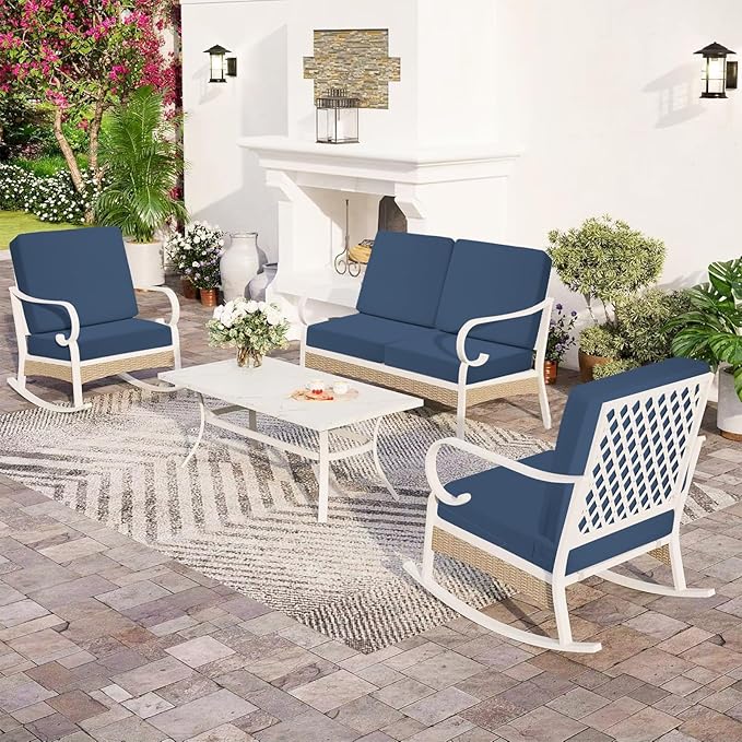 Outdoor Deep Seat Cushion Set of 2, 24 x 24 Inch Waterproof and Fade Resistant Patio Furniture Cushion Backrest with Ties for Patio Garden Yard and Balcony (Blue-2Pcs, 24x24Inch)