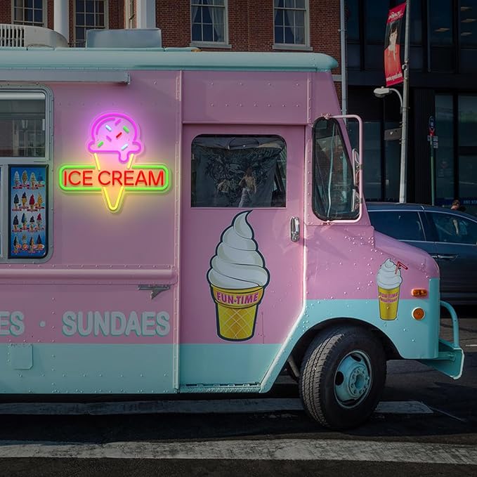 Ice Cream Neon Sign Light up Acrylic LED Lamp with USB Powered Ice Cream Letter Neon Light for Business Store Cafe Drink Shop Office Bedroom Restaurant Decor Adjust Brightness