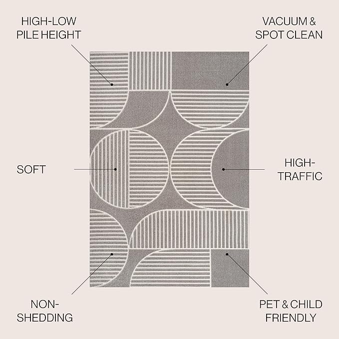 JONATHAN Y SCN104C-4 Nordby High-Low Geometric Arch Scandi Striped Indoor/Outdoor Area Rug, Contemporary, Bohemian, Transitional for Bedroom,Kitchen,Living Room,Non Shedding,Easy-Washing, Gray, 4 X 6