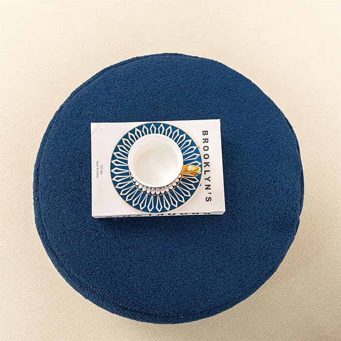 Round Pouf Ottoman 20 x 20 x 14 Inches Boho Poof Home Decor Floor Pouffe Ottoman Foot Rest for Couch Sofa Bean Bag Chairs Living Room Bedroom (Navy)