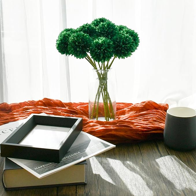 Mandy's Dark Green Artificial Ball Chrysanthemum 12 Stems Faux Flowers with Bendable Stems for DIY Wedding Centerpiece Fall Decor Home Arrangements