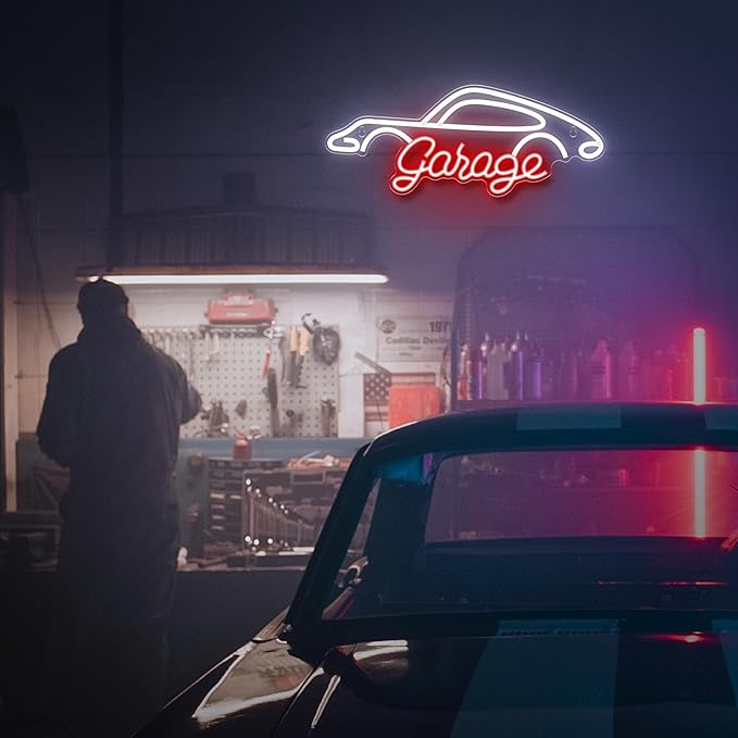 Kavaas Garage Neon Sign, LED Garage Sign for Car Room Decor | Neon Car Sign for Garage Decor, Auto Repair Workshop, Man Cave - Best Gifts for Dad, Car Enthusiast (GRG2)
