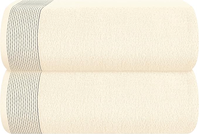 Belizzi Home Cotton 2 Pack Oversized Bath Sheet 35 x 70, Large Bath Sheet, Ultra Absorbent, Compact, Eco-Friendly and 100% Recyclable, Quick Drying and Lightweight Towel - Ivory