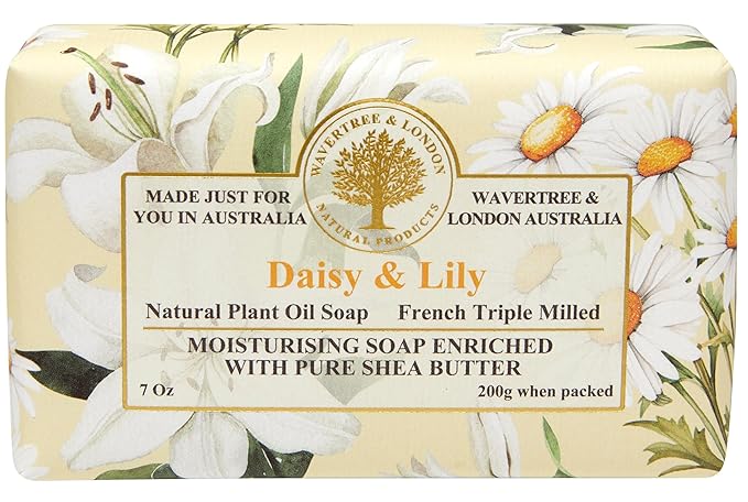 Wavertree & London Daisy & Lily Scented Natural Soap (2 Bars), 7oz Moisturizing French Triple Milled Soap Bars enriched with shea butter - Pure Plant Oil Bath & Body Soap for All Skin Types