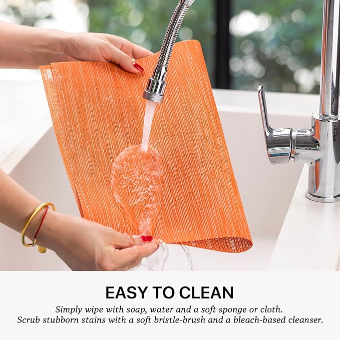 LEXMORE PVC Woven Placemats 12 PCS Wipeable Indoor/Outdoor Table Mats Washable Vinyl Place Mats for Dining Table, Set of 12-Orange