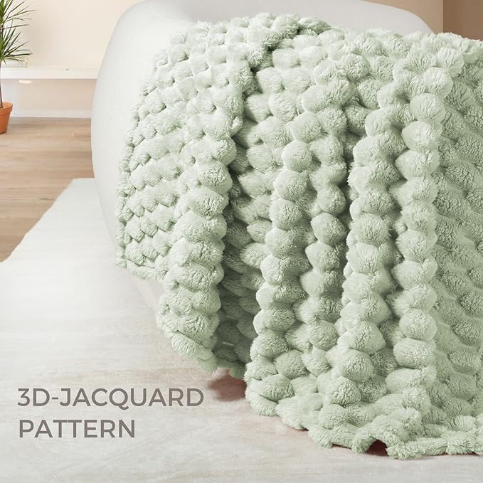 Whale Flotilla Throw Blanket for Couch with Jacquard Pattern, Fuzzy Soft Cozy Exquisite Blankets for All Season, Warm and Fluffy, 50x60 Inch, Sage Green