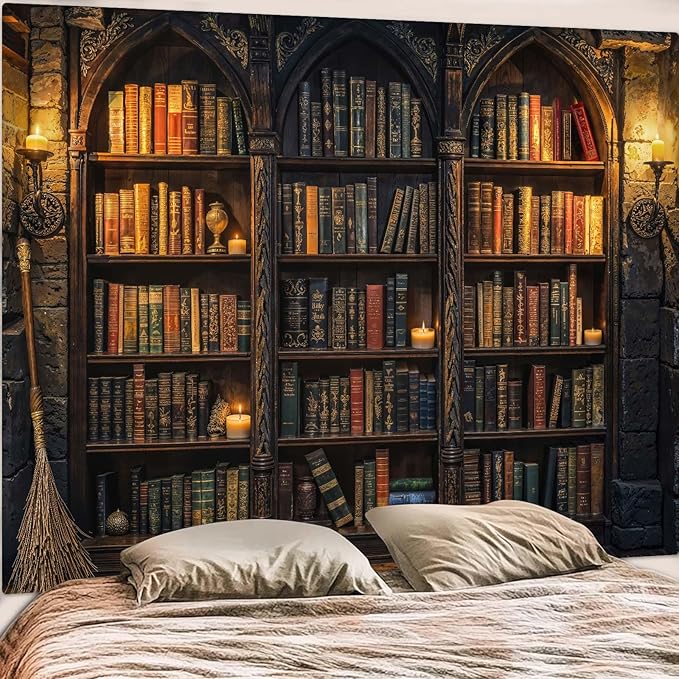 Lunerfex Vintage Bookshelf Library Tapestry Wall Decor Tapestry for Bedroom Art Tapestries Wall Hanging for Bedroom Living Room Bookshelf03 60"x80"