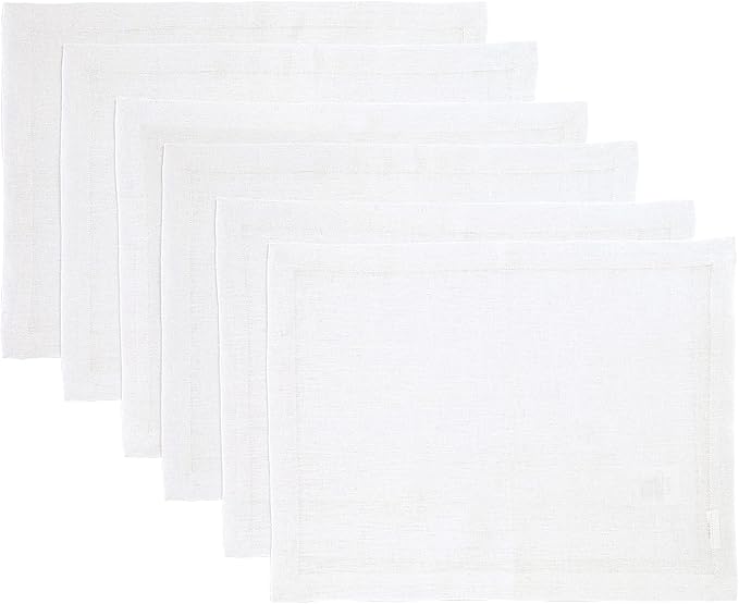 Solino Home Linen White Placemats Set of 6-100% Pure Linen Placemats 14 x 19 Inch for Summer - Fete