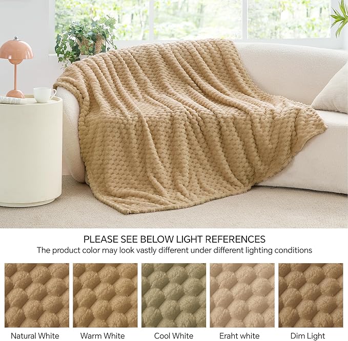BEDELITE Fleece Blanket - 3D Jacquard Decorative Camel Throw Blankets for Couch & Bed, Soft and Cozy Warm Plush Fluffy Blanket All Seasons Suitable, 50x60Inches