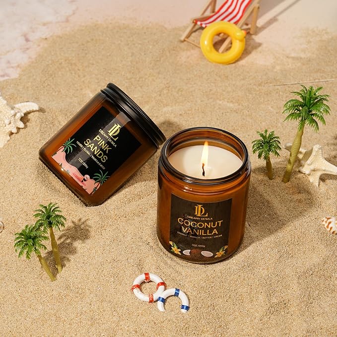 4 Pack Scented Candles Set, Natural Soy Candles for Home Scented, Gifts for Men Women Aromatherapy Candle Sets, Scents of Pink Sands/Coconut Vanilla/Bahamian Breeze/Pineapple Cocktail