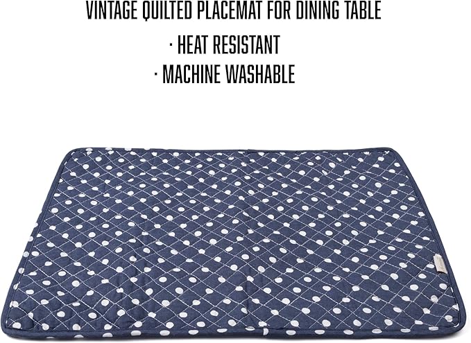 NEOVIVA Quilted Placemat Set of 4 for Dining Table, Heat Resistant Placemats for Dinner, Polka Dots Crown Blue