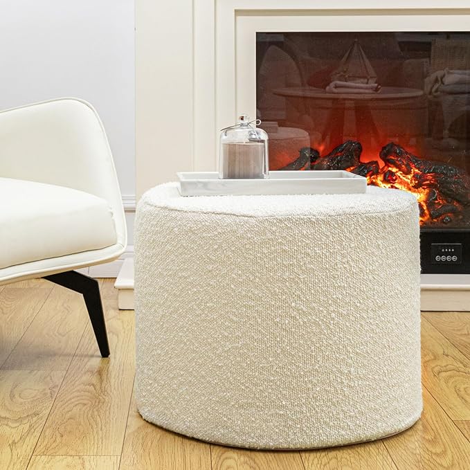 Asuprui Supportive Boucle Pouf Ottoman Foot Rest Elevate Your Living Room Decor with Lightweight Pouf Filler Modern Foam Stuffed Poof Perfect to Rest Your Feet White